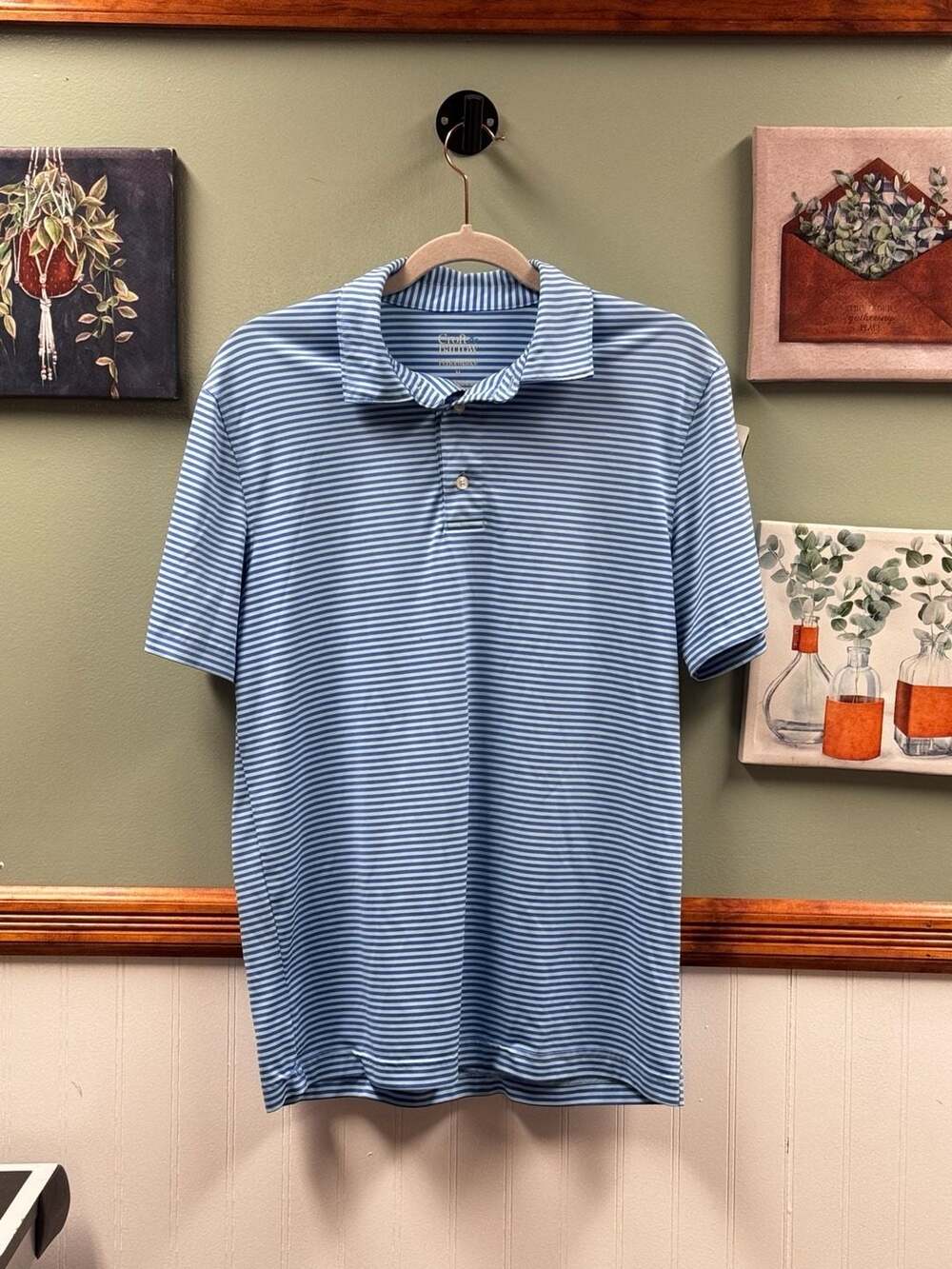 Croft & Barrow Performance Blue Striped Short Sleeve Golf Polo Shirt Size M
